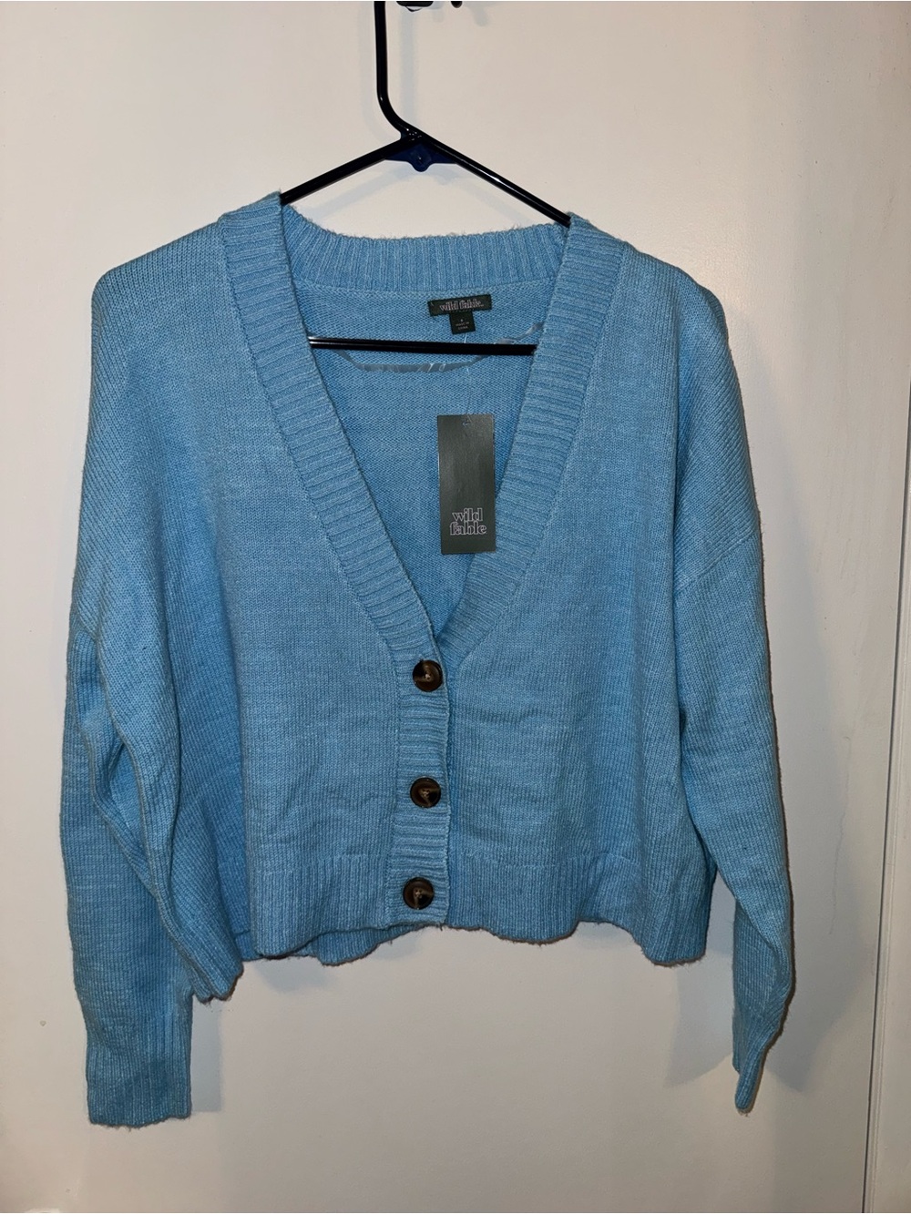 Wild Fable Light Blue V-Neck Button Front Cropped Cardigan